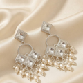 Silver-Plated Geometric Crystal and Pearl Dangle Earrings