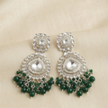 Green Beaded Ethnic Stone Studded Drop Earrings