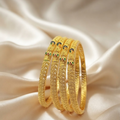 Exquisite Gold-Plated Textured Bangles with Peacock Meenakari Work (Set of 4)