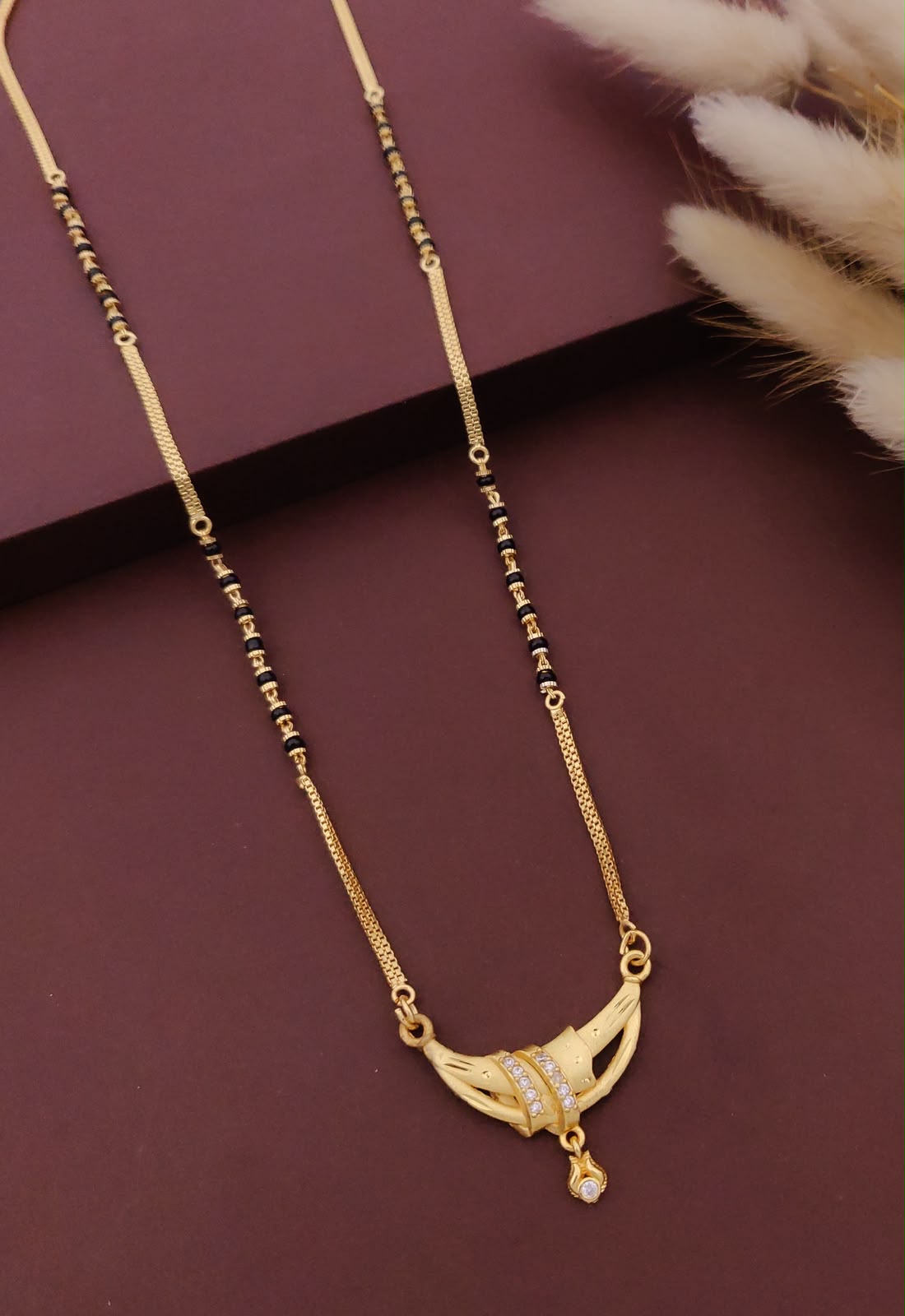 18 Inch Short Designer Mangalsutra for Women | Gold Plated Mangalsutra with Black Beads & CZ Pendant | Stylish Daily Wear – VIHAL ORNAMENTS
