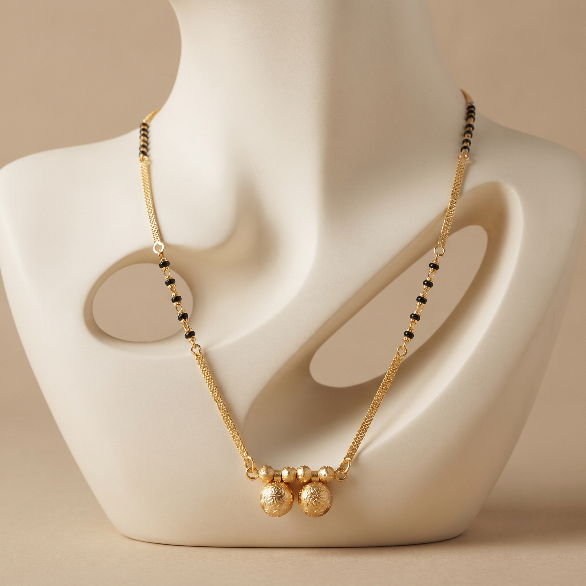 18 Inch Short Mangalsutra for Women | Gold Plated Mangalsutra with Black Beads & Double Round Pendant | Daily Wear Mangalsutra – VIHAL ORNAMENTS