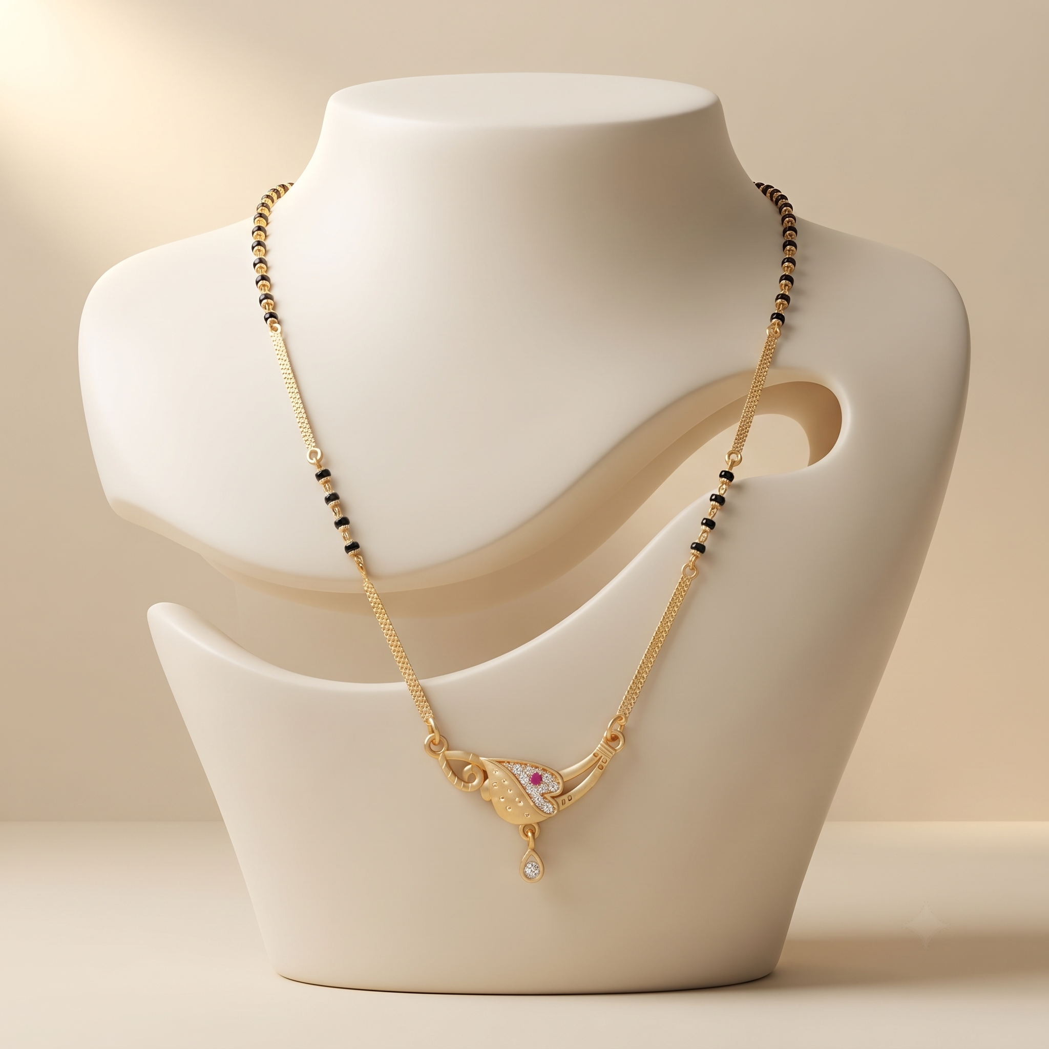 18 Inch Short Designer Mangalsutra for Women | Gold Plated Mangalsutra with Black Beads, Pink Stone & Pendant | Stylish Daily Wear – VIHAL ORNAMENTS