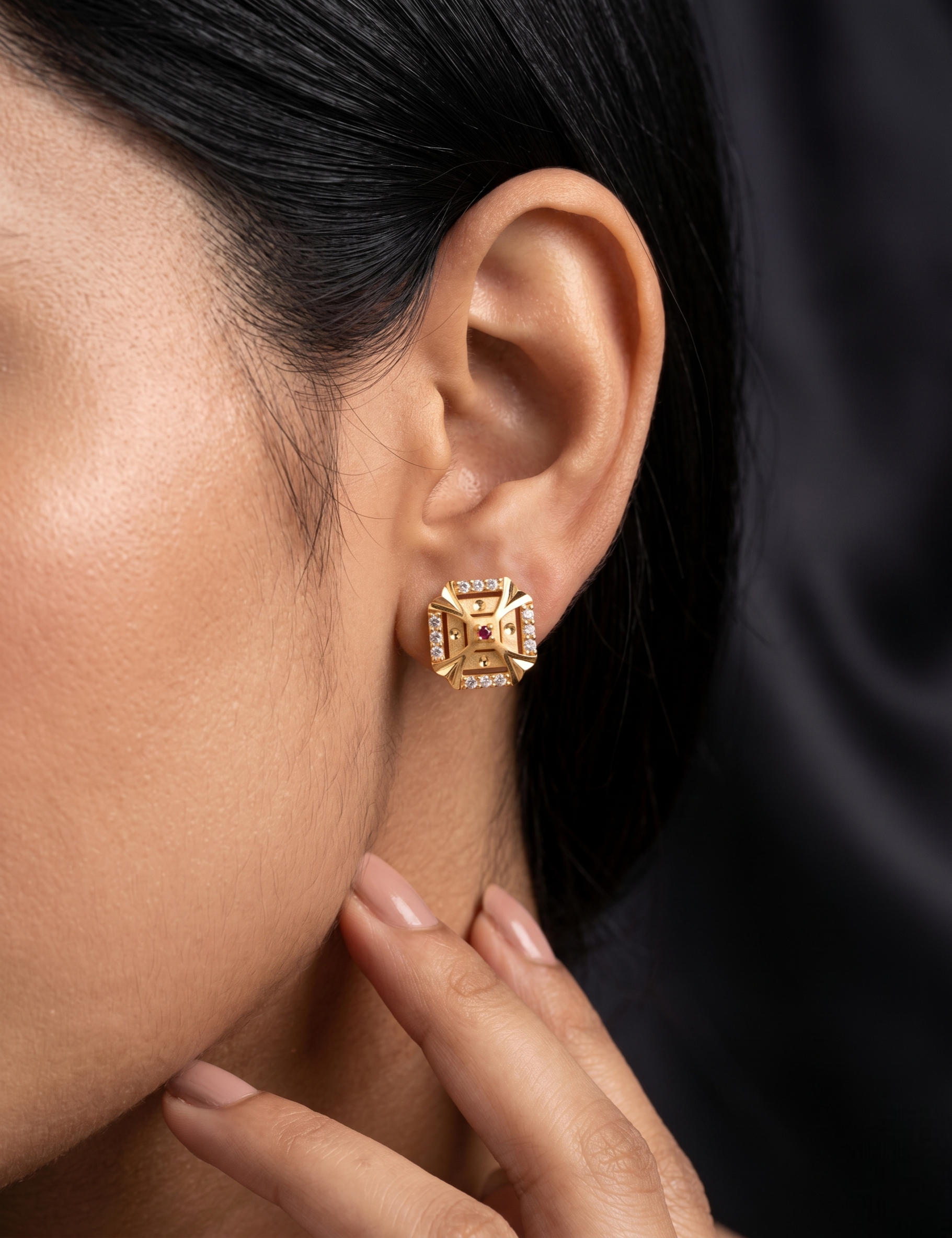 22Kt Gold Plated Square Stud Earrings for Women | Diamond Look Designer Earrings | VIHAL ORNAMENTS