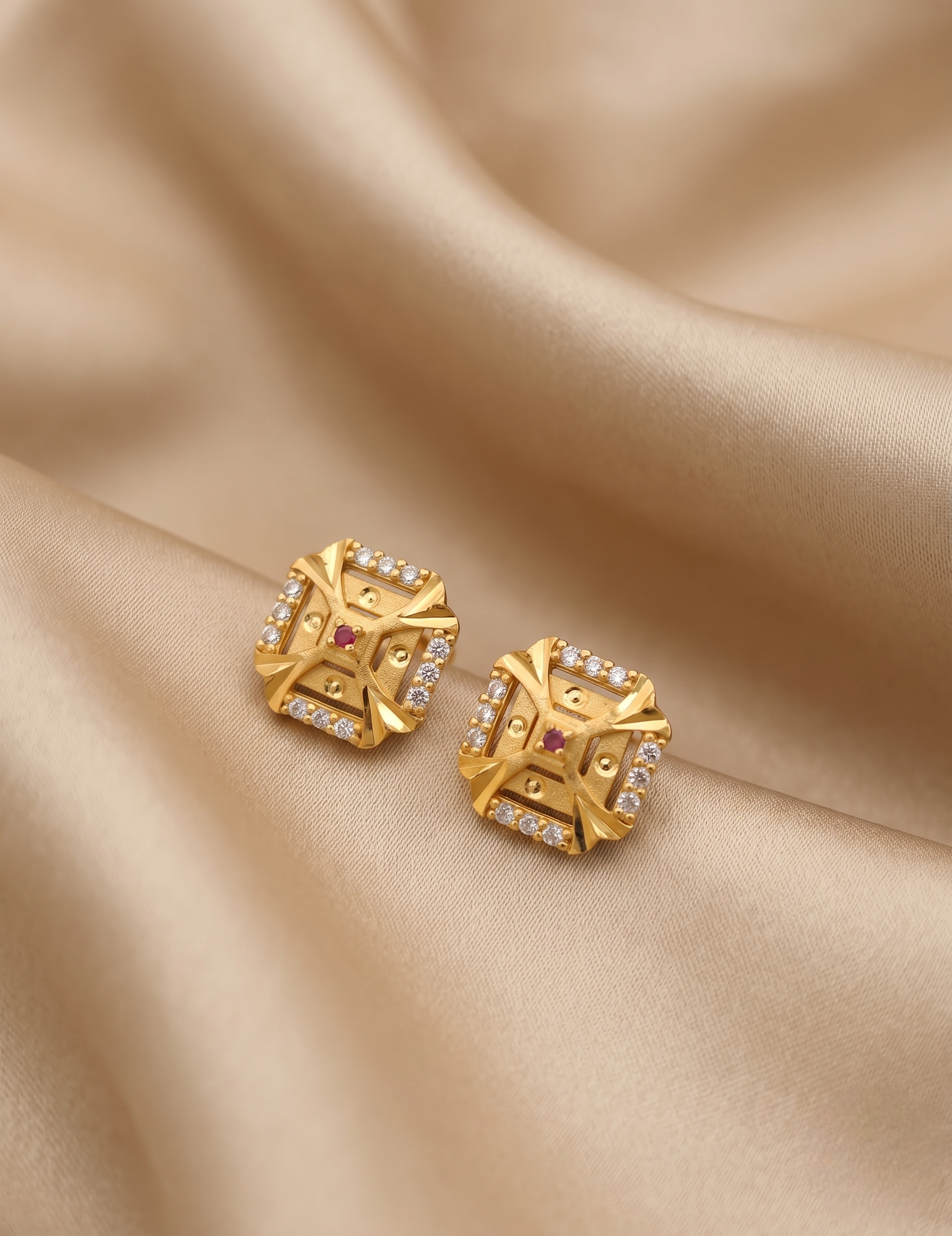22Kt Gold Plated Square Stud Earrings for Women | Diamond Look Designer Earrings | VIHAL ORNAMENTS