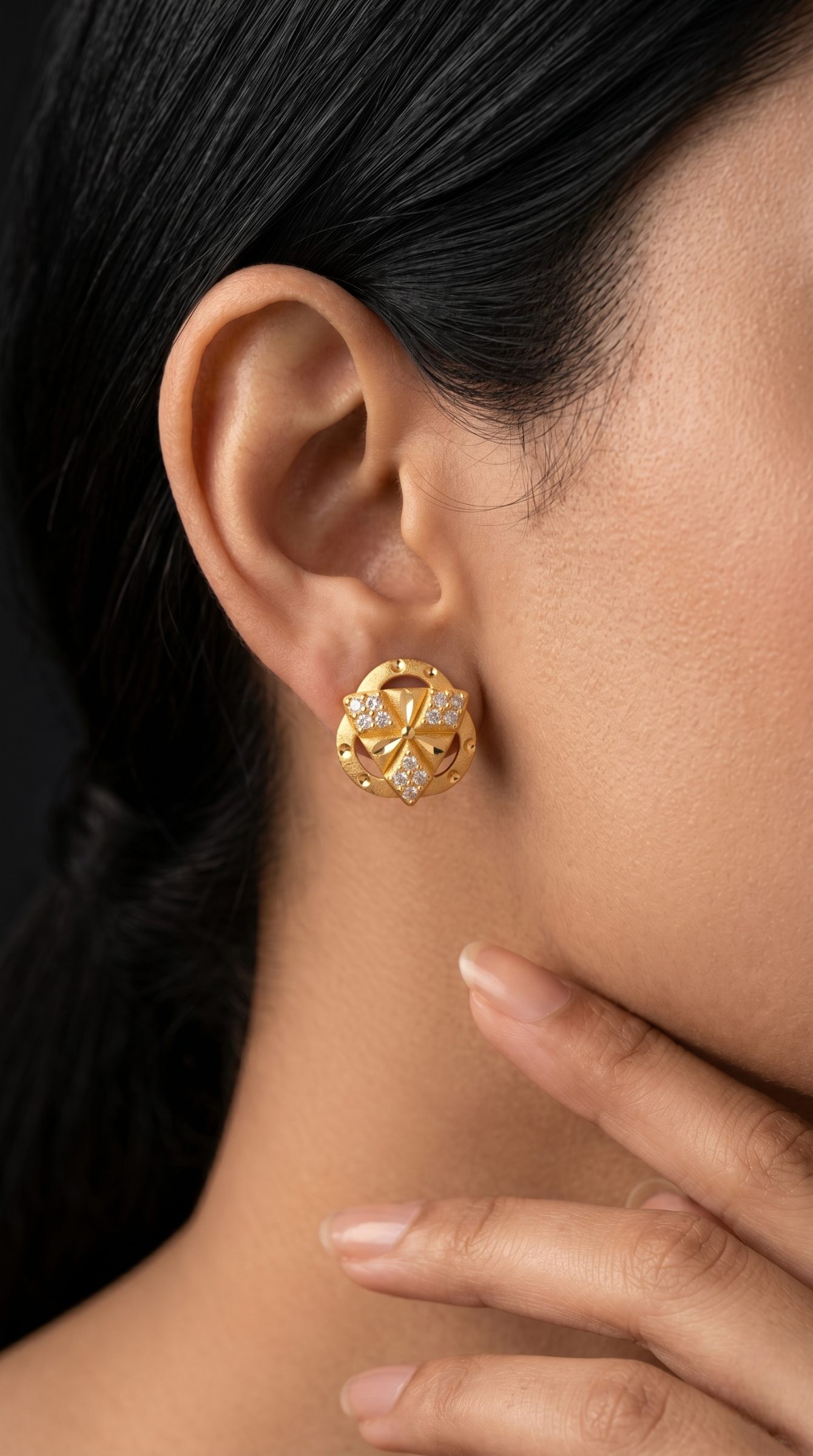 22Kt Gold Plated Designer Stud Earrings for Women | Stone Work Floral Earrings | VIHAL ORNAMENTS
