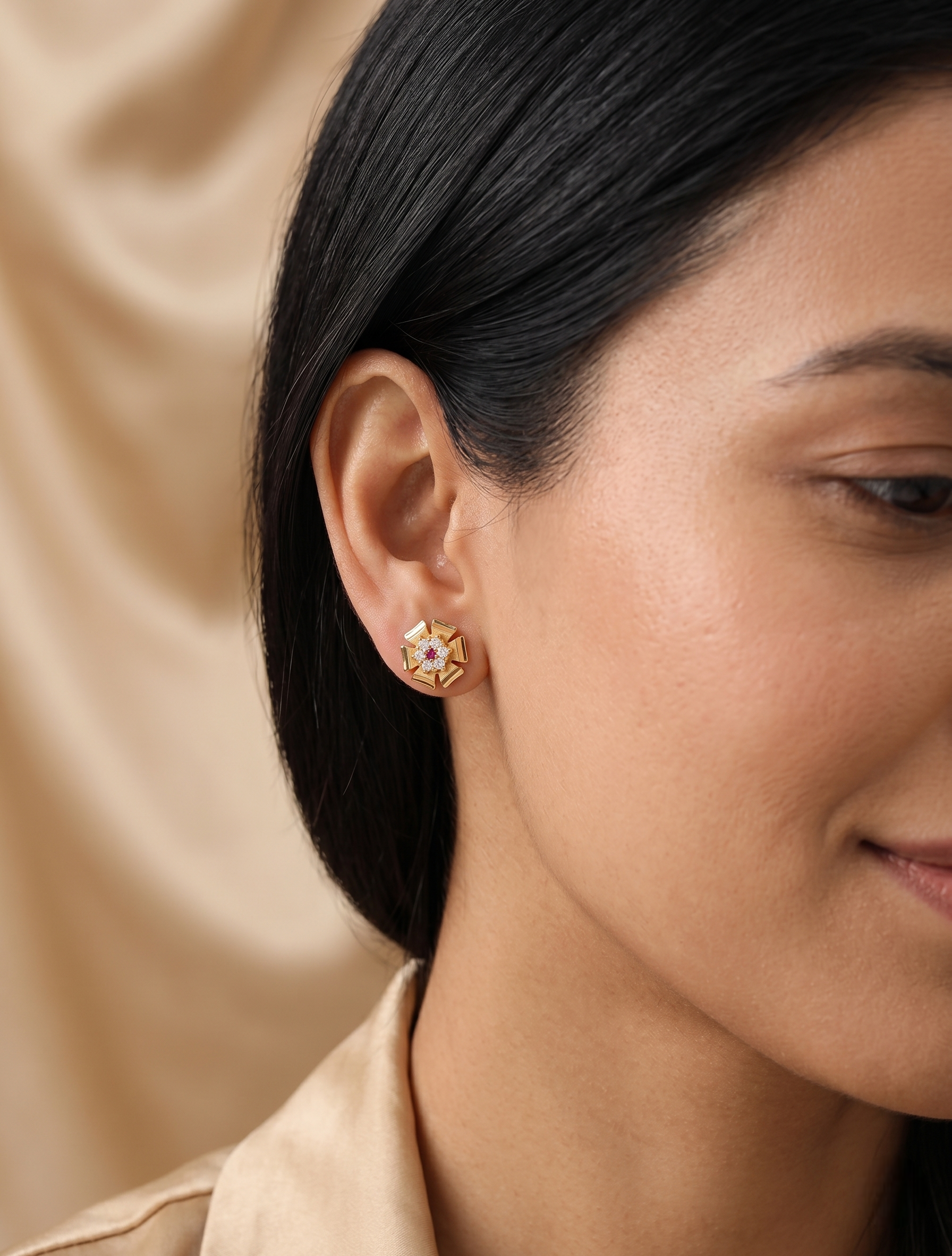 22Kt Gold Plated Floral Stud Earrings for Women | Elegant Daily Wear Earrings | VIHAL Ornaments