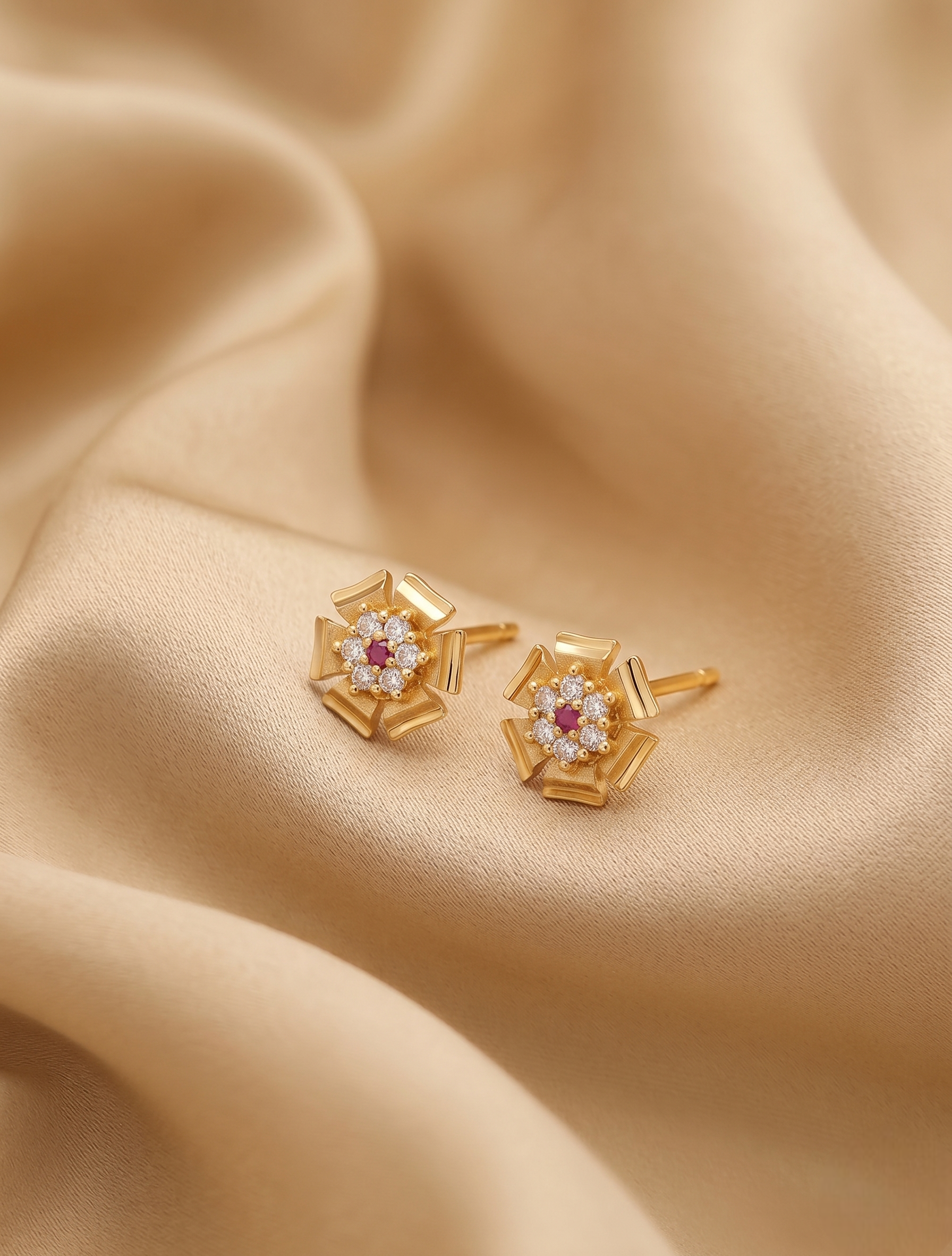 22Kt Gold Plated Floral Stud Earrings for Women | Elegant Daily Wear Earrings | VIHAL Ornaments