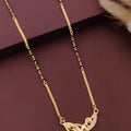 Modern Gold Plated Curved Paisley Pendant Mangalsutra with Ruby & CZ Accents for Women