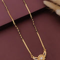 Modern Gold Plated Curved Paisley Pendant Mangalsutra with Ruby & CZ Accents for Women
