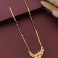 Modern Gold Plated Curved Paisley Pendant Mangalsutra with Ruby & CZ Accents for Women