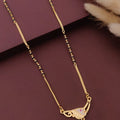 Modern Gold Plated Curved Paisley Pendant Mangalsutra with Ruby & CZ Accents for Women