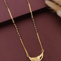 Modern Gold Plated Curved Paisley Pendant Mangalsutra with Ruby & CZ Accents for Women