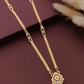 Designer 22K Gold Plated Curved Pendant Mangalsutra with CZ Accents and Mesh Chain for Women