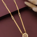 Designer 22K Gold Plated Curved Pendant Mangalsutra with CZ Accents and Mesh Chain for Women
