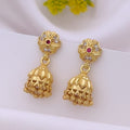 Traditional 22K Gold Plated Mini Jhumka Earrings with Ruby CZ Floral Studs