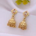 Traditional 22K Gold Plated Mini Jhumka Earrings with Ruby CZ Floral Studs