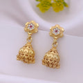 Traditional 22K Gold Plated Mini Jhumka Earrings with Ruby CZ Floral Studs