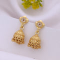 Traditional 22K Gold Plated Mini Jhumka Earrings with Ruby CZ Floral Studs