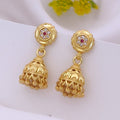 Traditional 22K Gold Plated Mini Jhumka Earrings with Ruby CZ Floral Studs
