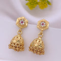 Traditional 22K Gold Plated Mini Jhumka Earrings with Ruby CZ Floral Studs