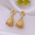 Traditional 22K Gold Plated Mini Jhumka Earrings with Ruby CZ Floral Studs