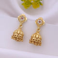 Traditional 22K Gold Plated Mini Jhumka Earrings with Ruby CZ Floral Studs