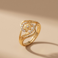 Gold-Plated Floral CZ Ring with Swirl Design for Women