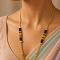 Elegant Gold-Plated Traditional Mangalsutra with Black Beads and Designer Pendant for Women