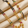 Traditional Gold-Plated Beaded Mangalsutra with Matching Bracelet Set for Women (Black, Gold)