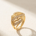 Gold-Plated Intersecting Band Ring with Sparkling CZ Stones for Women and Girls