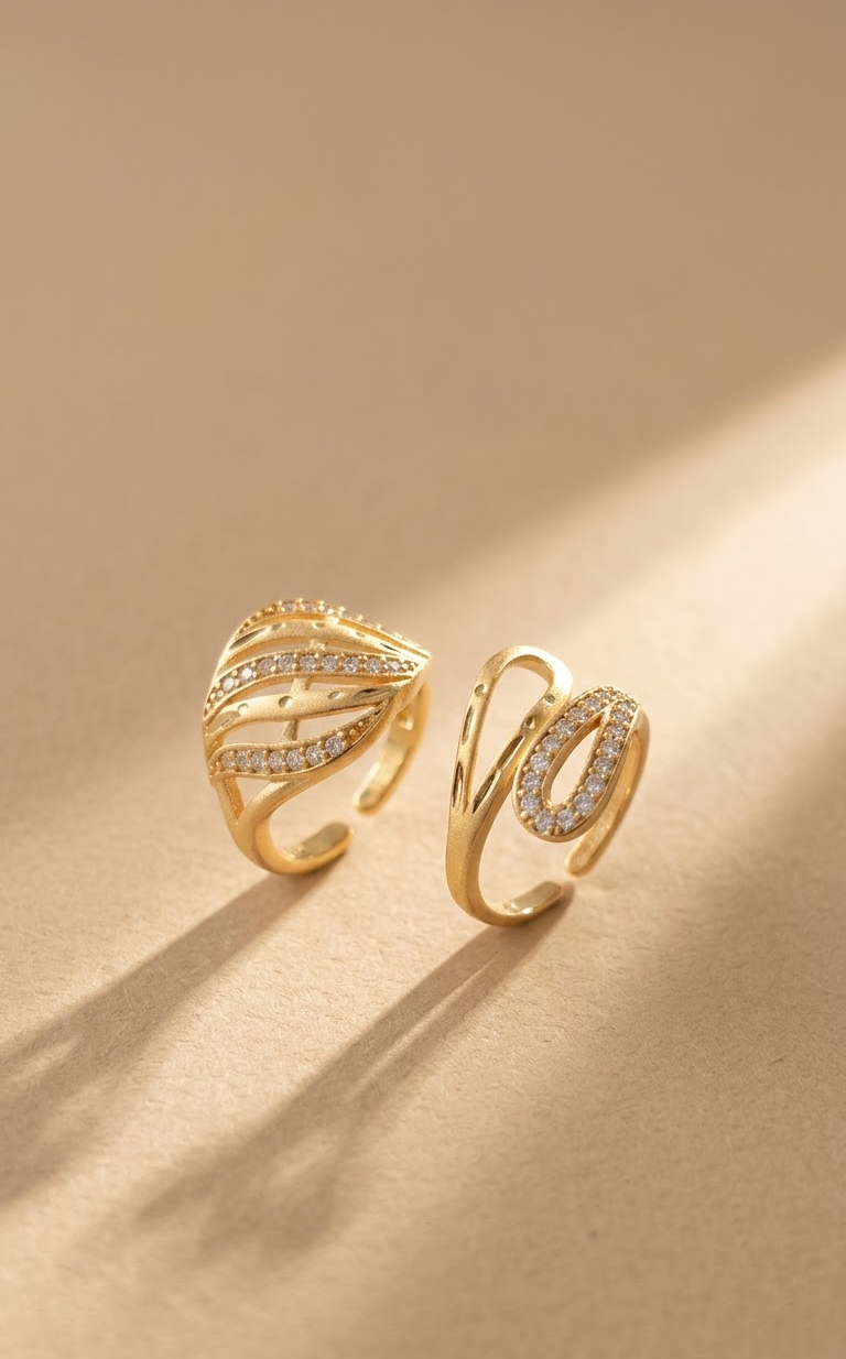Gold-Plated American Diamond Open Ring Combo For Women And Girls (Pack of 2)