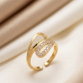 Elegant Gold-Plated CZ Stone Open Ring with Modern Curved Design