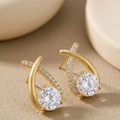Elegant Gold-Plated CZ Cross-Over Teardrop Earrings for Women