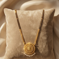 Traditional Gold-Plated Mangalsutra with Round Pendant & Pearl Hangings Long Mangalsutra