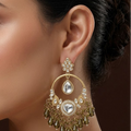 Gold-Plated Traditional Kundan and Green Bead Drop Chandbali Earrings for Women and Girls