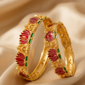 Gold-Plated Meenakari Lotus Design Traditional Bangles Set for Women (Pink, Green)