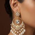 Gold-Plated Traditional Ethnic Stone Studded & Pearl Beaded Chandbalis Earrings For Women & Girls