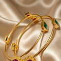 Traditional Gold-Plated Bangles with Multicolored Gemstone Accents