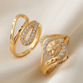 Elegant Gold-Plated CZ Stone Finger Rings Combo for Women and Girls (Pack of 2)