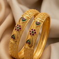 Elegant Gold-Plated Designer Bangles with Meenakari Flower and Heart Motifs