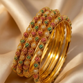 Exquisite Gold-Plated Designer Multi-Color Beaded Bangles Set for Women and Girls