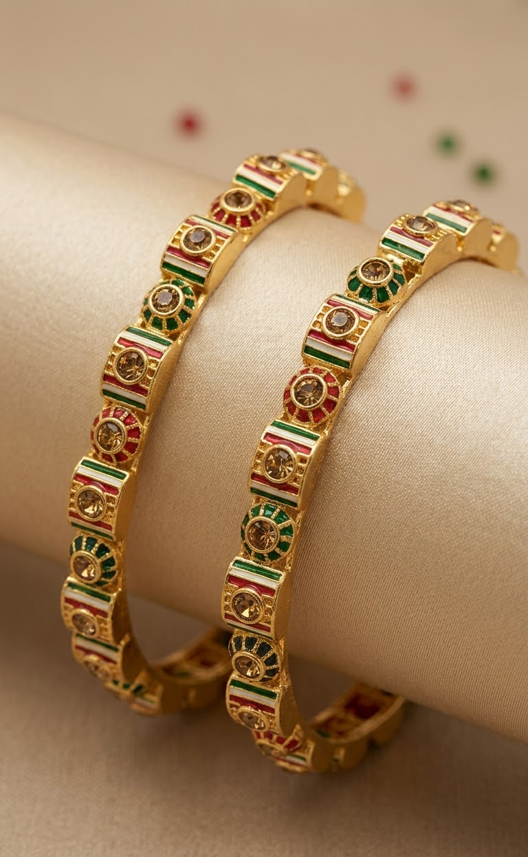 Gold-Plated Designer Multi-Color Stone Studded Traditional & Ethnic Bangles Set for Women and Girls