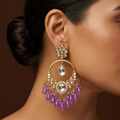 Exquisite Gold-Plated Kundan and Purple Bead Chandbali Earrings for Women and Girls