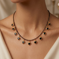 Gold-Plated Black Beaded Mangalsutra with Multiple Black Heart Charms