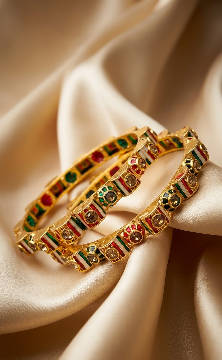 Gold-Plated Designer Multi-Color Stone Studded Traditional & Ethnic Bangles Set for Women and Girls