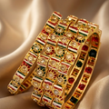 Gold-Plated Meenakari & Kundan Multi-Color Bangles Set for Women and Girls