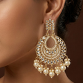 Elegant Gold-Plated Traditional Kundan & Pearl Drop Chandbali Earrings for Women & Girls