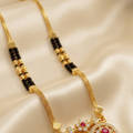 Exquisite Gold-Plated Double Vati Pendant Mangalsutra with Black Beads Traditional Chain for Women