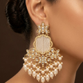 Exquisite Gold-Plated Traditional Kundan and Pearl Drop Statement Earrings For Women
